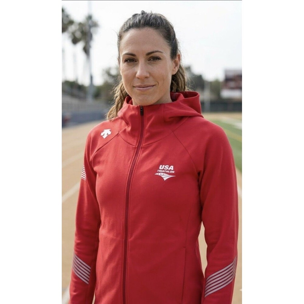 Descente Jacket USA Triathlon Full Zip Hooded Red Olympics Women's Size Large